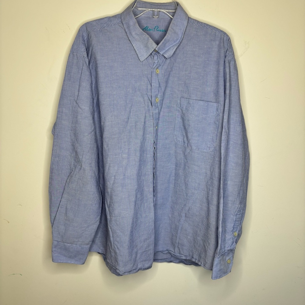 BN12 Allan Flusser Men's Blue Button Down‎ Shirt XXL Cotton Business Casual